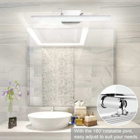 24 Inch Modern LED Vanity Lights above bathroom mirror with 180 degree rotatable joint, chrome finish, bright illumination