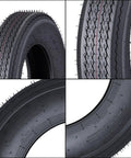 Close-up view of Set Of 2 5.30-12 6PR All Weather Heavy Duty Trailer Tires With Fuel Saving Tread For Utility Boat Camper Cargo Farm And Landscape Trailers Replacement