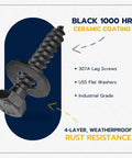 Built Tough Three Eighth By One And A Half Inch Lag Bolt Kit With Washers Includes Fifty Black Ceramic Coated Fasteners For Exterior Deck Jobs and Treated Lumber, showcasing black ceramic coated 307A lag screw with washer.