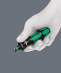 Hand holding Kraftform Kompakt 60 Imperial 17 Piece Bit Set with Rapidaptor Quick Release Chuck for Manual and Power Tools.