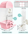 No Fuss Automatic Bird Feeder With Spill Proof Bottom Tray keeps your cage fresh; 27oz seed, 5oz water capacity, pink plastic.