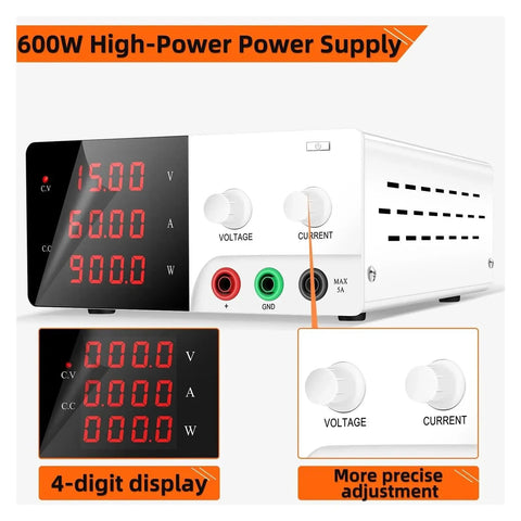 Beefy High Power Adjustable DC Power Supply For Lab Use With Digital Three LED Display And Fine Coarse Knobs 0 To 100V 5A