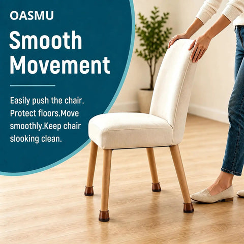 Heavy Duty Silicone Chair Leg Protectors With Felt Bottoms Keep Hardwood Floors Pristine for smooth movement of dining chair on wood floor.