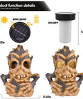 Epic Outdoor Solar Lantern With Realistic Flickering Flame From Resin Tree Stump Decor For Garden Yard Patio Pathway Tiki Halloween Holiday Use Waterproof And Weather Resistant with dimensions and solar panel detail