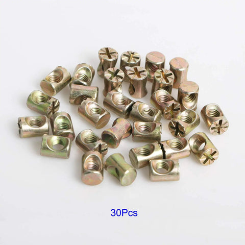 Premium M6 Barrel Nuts and Cross Dowels 30 Piece Set Galvanized Steel Slotted Nuts for secure furniture assembly.