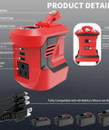 Hit The Road With Heavy Duty Juice From This 300W Portable Power Inverter For Makita 20V And 18V Batteries Converting DC To AC 110V For Camping Featuring Type C And Dual Usb Ports With A Cool Led, showcasing details and ports.