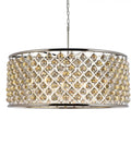 Madison Collection Ten Light Pendant With Royal Cut Clear Crystal Spheres Suspended By Polished Nickel And Golden Teak Frame For Kitchen Island Dining Room, featuring elegant clear crystal orbs.