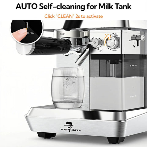 Kickstart Your Daily Grind With This Barista Quality Espresso Machine featuring an automatic milk frother for self-cleaning.