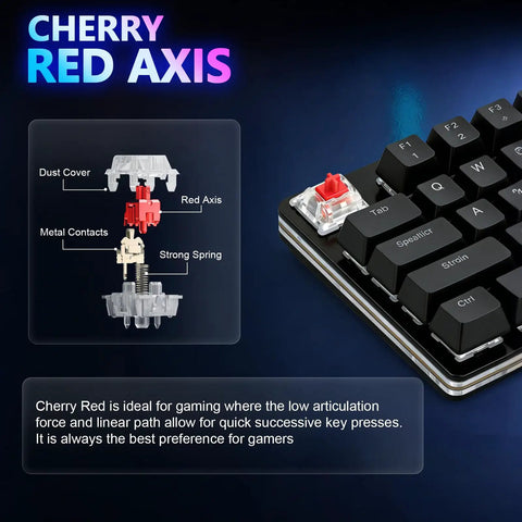 Cherry Red axis mechanics detailed view showing key components for the Compact Six Key Programmable Macro Keypad.