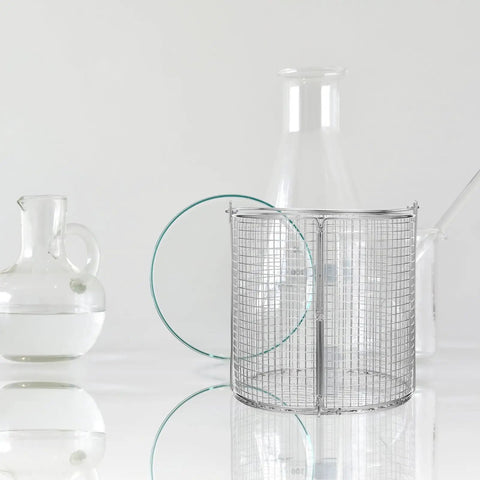Heavy Duty Stainless Steel Parts Washing Basket With Comfort Handle Built Like A Tank For Ultrasonic Cleaners And Industrial Cleanup Filters Heavy Grease Runs Great, 150mm size, with a wire mesh design.