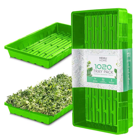Beast Mode Durable Seed Starting Trays For Seedlings And Microgreens, Reusable Plastic Plant Trays, 5 Pack 1020 Size, green color