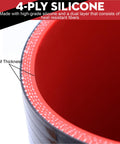 Close-up of 4 Inch ID 4-Ply Straight Silicone Hose Coupler 12 Inch Long 5mm Thickness for turbo piping, highlighting rubber layers.