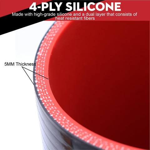 Close-up of 4 Inch ID 4-Ply Straight Silicone Hose Coupler 12 Inch Long 5mm Thickness for turbo piping, highlighting rubber layers.