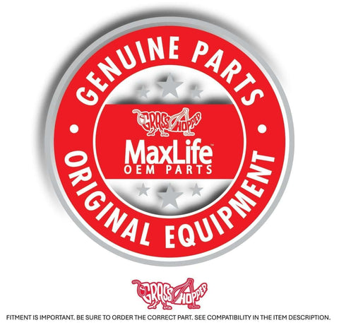 Front view of Grasshopper Genuine Parts MaxLife OEM badge.