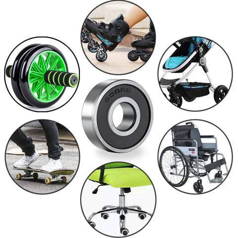 608-2RS ball bearing, 8x22x7 mm, double rubber-sealed steel; for furniture, carts, and wheelchairs.