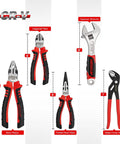 Five Piece Pliers Set In Cr-V Chrome With 6 Inch Needle Nose Pliers, 8 Inch Lineman Pliers, 6 Inch Wire Cutter, 7 Inch Channel Locks Pliers, And 8 Inch Adjustable Wrench Built Tough For DIY And Pro Jobs display.