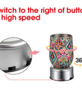 Mudder Silver Rotating Display Turntable Base For Epoxy Tumbler, 360 Degree Electric Spinner With USB Power Cord, showing speed switch and colorful cup.