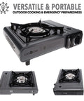 Portable Butane Camping Stove Bundle with Rugged Carrying Case and Four Fuel Canisters for Easy Ignition and Precise Heat Control Ideal