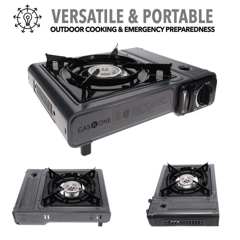 Portable Butane Camping Stove Bundle with Rugged Carrying Case and Four Fuel Canisters for Easy Ignition and Precise Heat Control Ideal