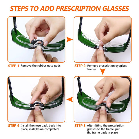 Steps for adding prescription glasses to Heavy Duty IPL Safety Goggles Delivering Knockout OD4 Eye Protection Across 200 To 2000 Nanometers.