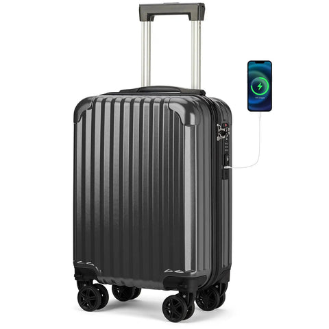 Underseat Carry On Luggage 18x14x8 Inches Hardside With TSA Lock USB Port Lightweight Removable Silent Wheels Black Travel Bag For Easy Spirit And Frontier Flights