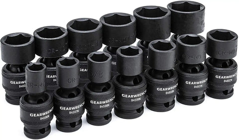 13 Piece One Half Inch Drive 6 Point Impact Socket Set SAE Heavy Duty CrMo Steel With Off Corner Loading Minimizes Rounding And Slips