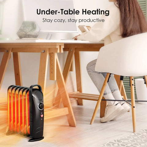 Air Choice 700W oil-filled radiator heater, black compact desk heater for small spaces