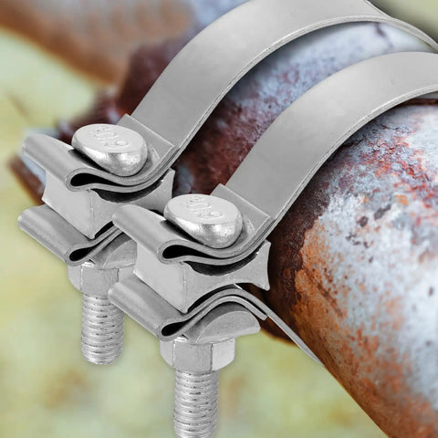 Adjustable Stainless Steel Exhaust Clamp 1.38 To 1.73 Inch Narrow Band Butt Joint Seal for rusty pipe repair in silver