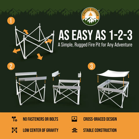 Assembly steps for Go Anywhere Portable Fire Pit For Camping And Backyard Grilling Lightweight 8 Lb Pop Up Fire Pit with Heat Shield