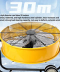 Heavy Duty 220V Cylindrical Floor Fan With Adjustable Tilt And Rolling Casters For Factory Ventilation And Refrigeration Cooling Rock Solid Steel Build, 90 cm blade, yellow steel design.
