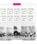 Assortment E Clips Kit 200 Piece Set 304 Stainless Steel External Retaining Rings in plastic case for shaft repair