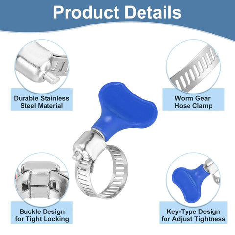15 Piece Stainless Steel Hose Clamps Set 13 To 19mm Adjustable Worm Gear Clamps With Thumb Screw Key Type, product details