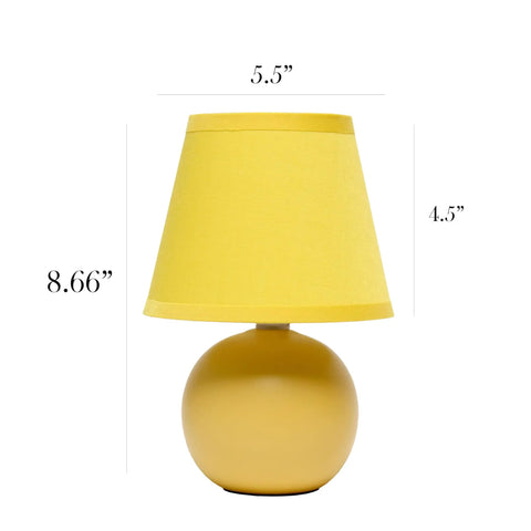 Two Pack Mini Ceramic Globe Table Lamps With Yellow Fabric Shades, 8.66 Inch Tall, 5.51 Inch Shade Diameter, Bulb Not Included, 40W B10 E12 Compatibility, Great For Living Room, Bedroom, Dorm, Office