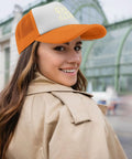 Woman wearing Lightweight Washed Distressed Womens Baseball Cap With Adjustable Buckle Back in urban setting