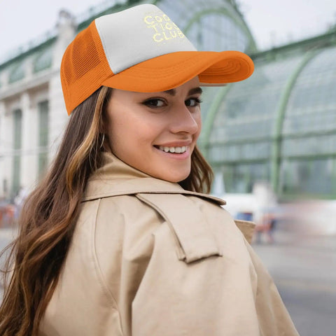 Woman wearing Lightweight Washed Distressed Womens Baseball Cap With Adjustable Buckle Back in urban setting