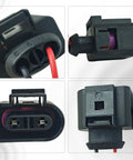 Beefed Up Premium Coolant Level Sensor Connector Pigtail For VW And Audi Vehicles Fits Jetta Golf GTI Passat Tiguan Beetle EOS Atlas Arteon Taos Touareg CC Rabbit A3 A4 A5 A6 A7 A8 Q5 S4 S5 S6 TT Replacement 1K0973202A, 2-pin connector close-up