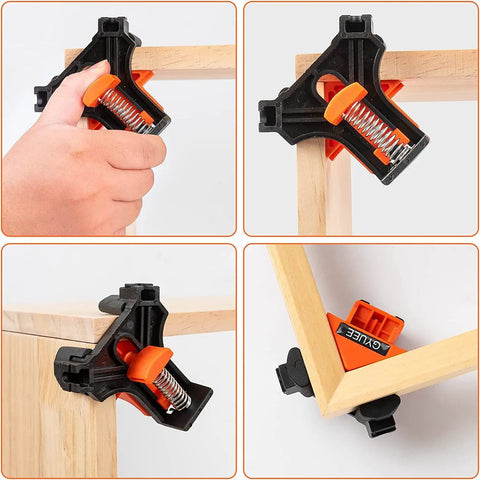 90 Degree Angle Clamps For Woodworking Corner Clip Right Angle Fixer 4 Pack In Orange And Black holding wood boards