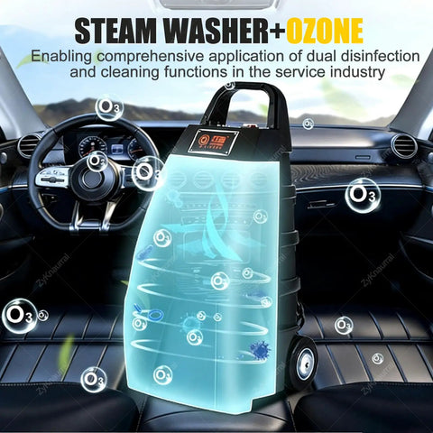 3000W Commercial Steam Cleaner With High Temp 3.5L Tank For Heavy Kitchen And Auto Detailing Jobs Powerful Grime Grease Removal For Tile Floors And Rugs Fast Heating Portable Design in a car interior.