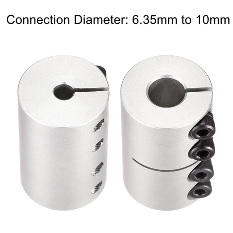 Pair Of Aluminum Shaft Couplers 6.35Mm To 10Mm, 25X40Mm Clamp Joint For 3D Printers and CNC Rigs with Screw Clamps