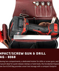 Heavy Duty Tool Bag For Impact And Screw Guns And Drills With Nine Pockets And Tool Holders, American Made, Compact Design