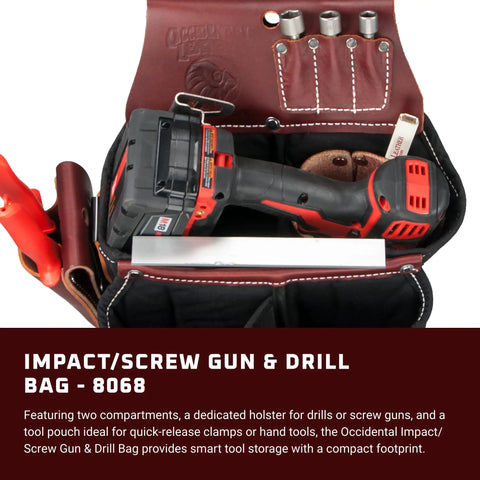 Heavy Duty Tool Bag For Impact And Screw Guns And Drills With Nine Pockets And Tool Holders, American Made, Compact Design