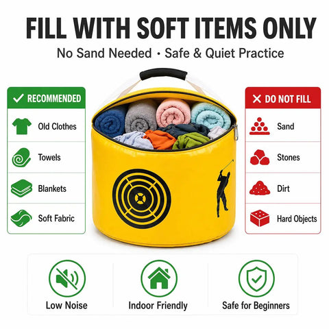 Golf Swing Training Hitting Bag Pro Power Smash Bag for Indoor Outdoor Practice Waterproof Durable Yellow with soft items inside