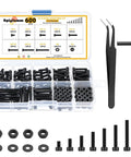 600 Pcs M3 Screws Set With Black Alloy Steel M3x6/8/10/12/16/20/25/30mm Screws, 12.9 Alloy Nuts, Bolts, Washers in Case