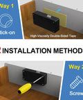 Hidden Cabinet Lock With NFC RFID Card And Bluetooth App dual installation methods, stick-on and screw for kitchen pantry cupboard doors.