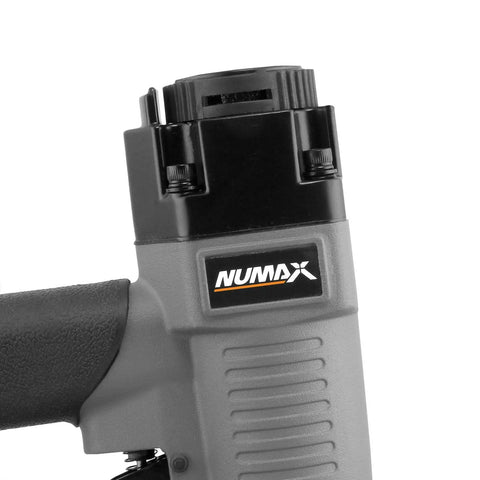 Close-up of Straight Shooter Pneumatic Brad Nailer 18 Gauge showing the top loading mechanism and textured grip.