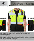 Heavy Duty Ansi Class Two High Visibility Safety Vest With Nine Pockets And Reinforced 360 Degree Reflective Strips showing inner pockets design.