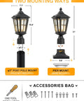 Outdoor Post Light With 3 Inch Pier Mount Base, 17 Inch High Exterior Fixture, showing post and pier mounting options