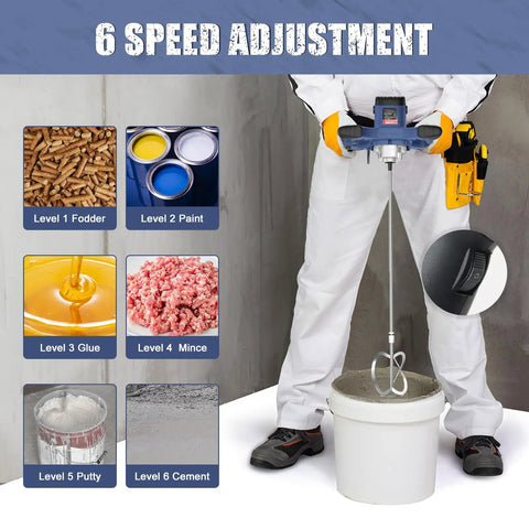 Boss Grade Heavy Duty Handheld Cement Mixer Portable Concrete Mixing Drill With 2100W Motor And Six Variable Speeds for mixing thick materials.
