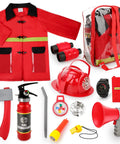 Kid Friendly Firefighter Dress Up Costume Set With 13 Pieces Pretend Play Gear Including Helmet Extinguisher Walkie Talkie Bullhorn Axe Pry Bar Badge And More For Boys And Girls