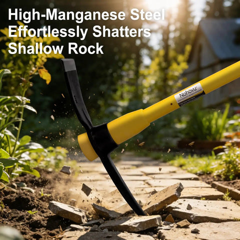 Heavy Duty Forged Steel Pick Axe With Shock Absorbing Fiberglass Handle For Digging And Chiseling In Hard Ground Concrete And Rocky Soil 36 Inch Length tackles stone pathway